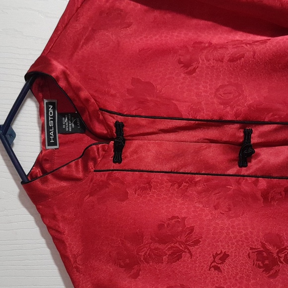 Vintage Halston Pajamas Asian Kimono Style Loungewear Satin 2pc Set L - Picture 4 of 4